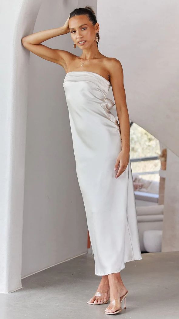 Satin Open-Back Strapless Bodycon Dress