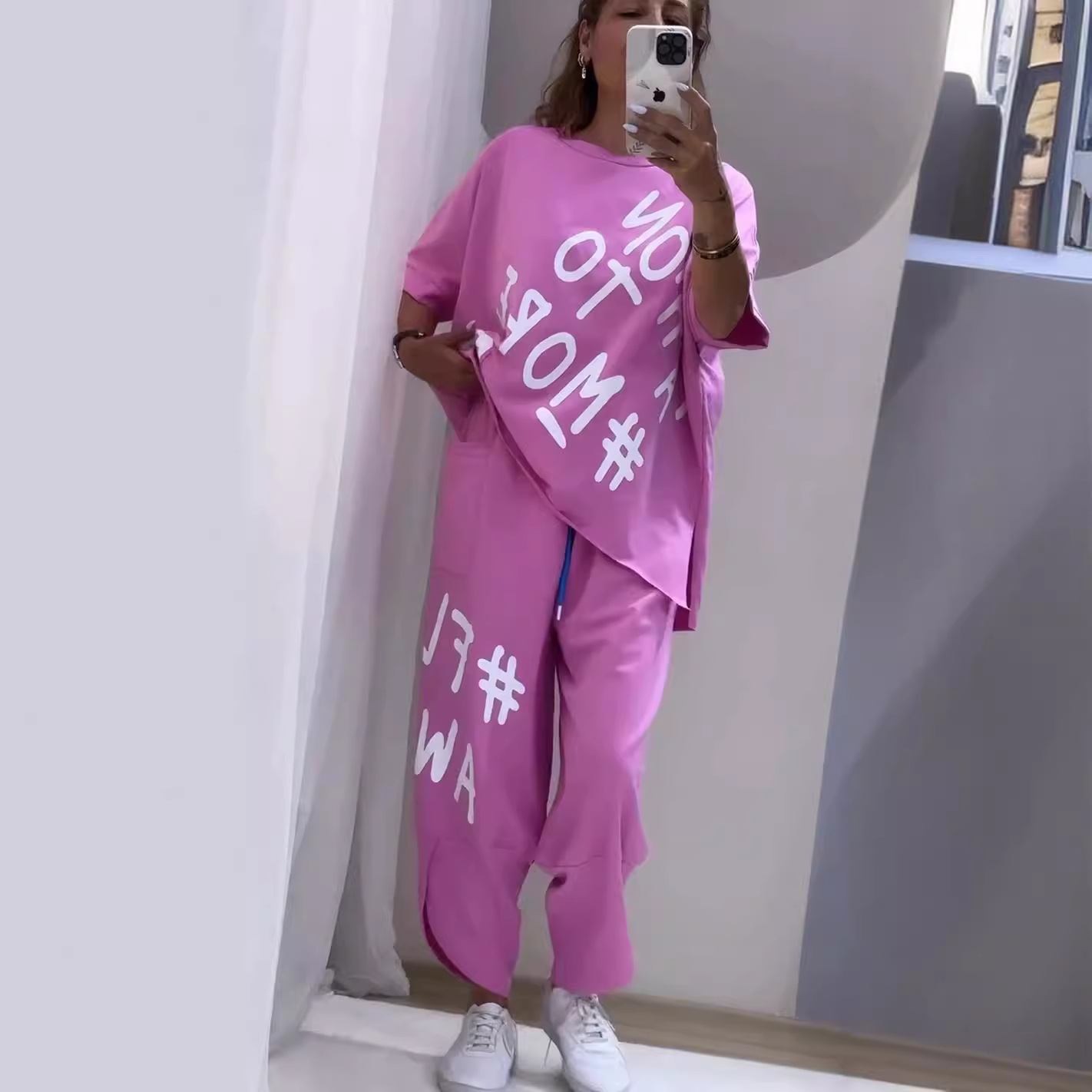 Letter Print Casual Two-Piece Women's Pants Set