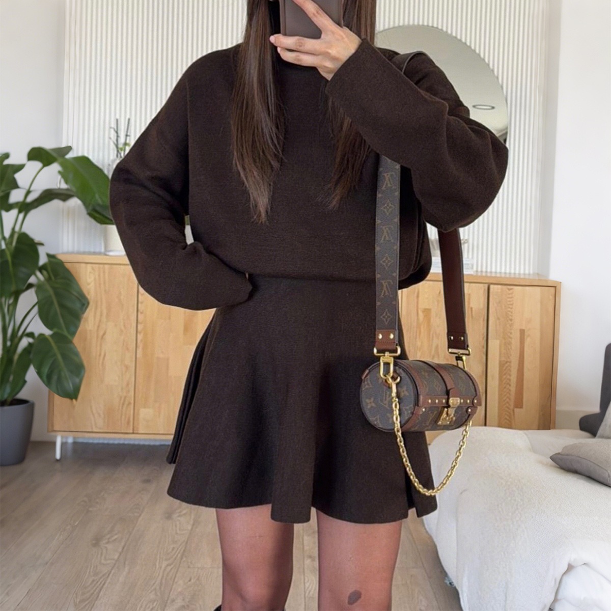 Women's Casual Two-Piece Sweater Skirt Set Stand Collar Long Sleeve