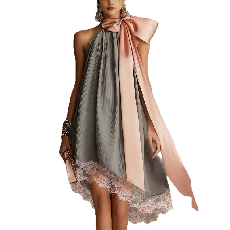 Women's Halter Neck Printed Tie-Dye Cinched Waist Midi Dress