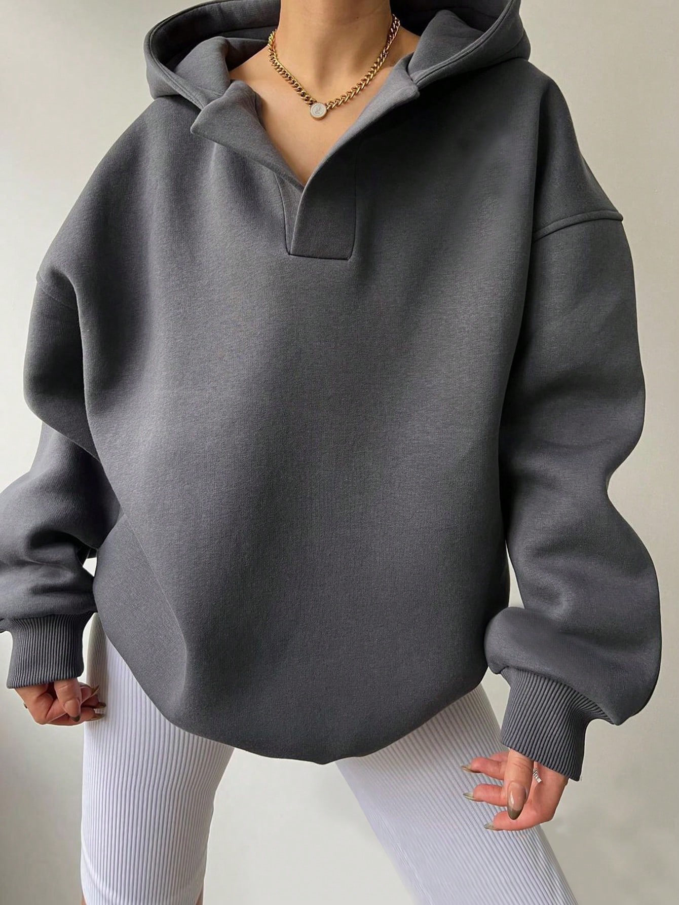 Women's Solid Color Long Sleeve Hooded Loose Sweatshirt