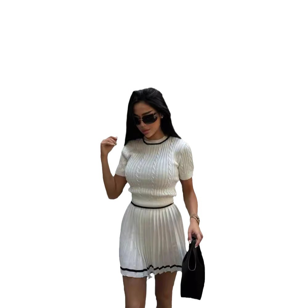 Sexy Knit Two-Piece Set: Cropped Sweater & Pleated Mini Skirt