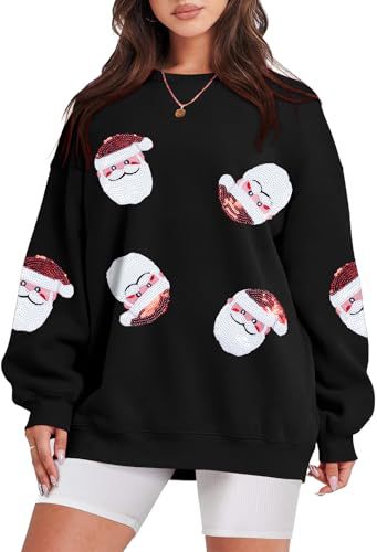 Women's Christmas Santa Tree Print Crewneck Sweatshirt