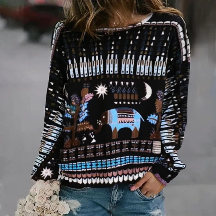3D Print Women's Sweater Crewneck Pullover Casual Loose Long Sleeve Knit Top