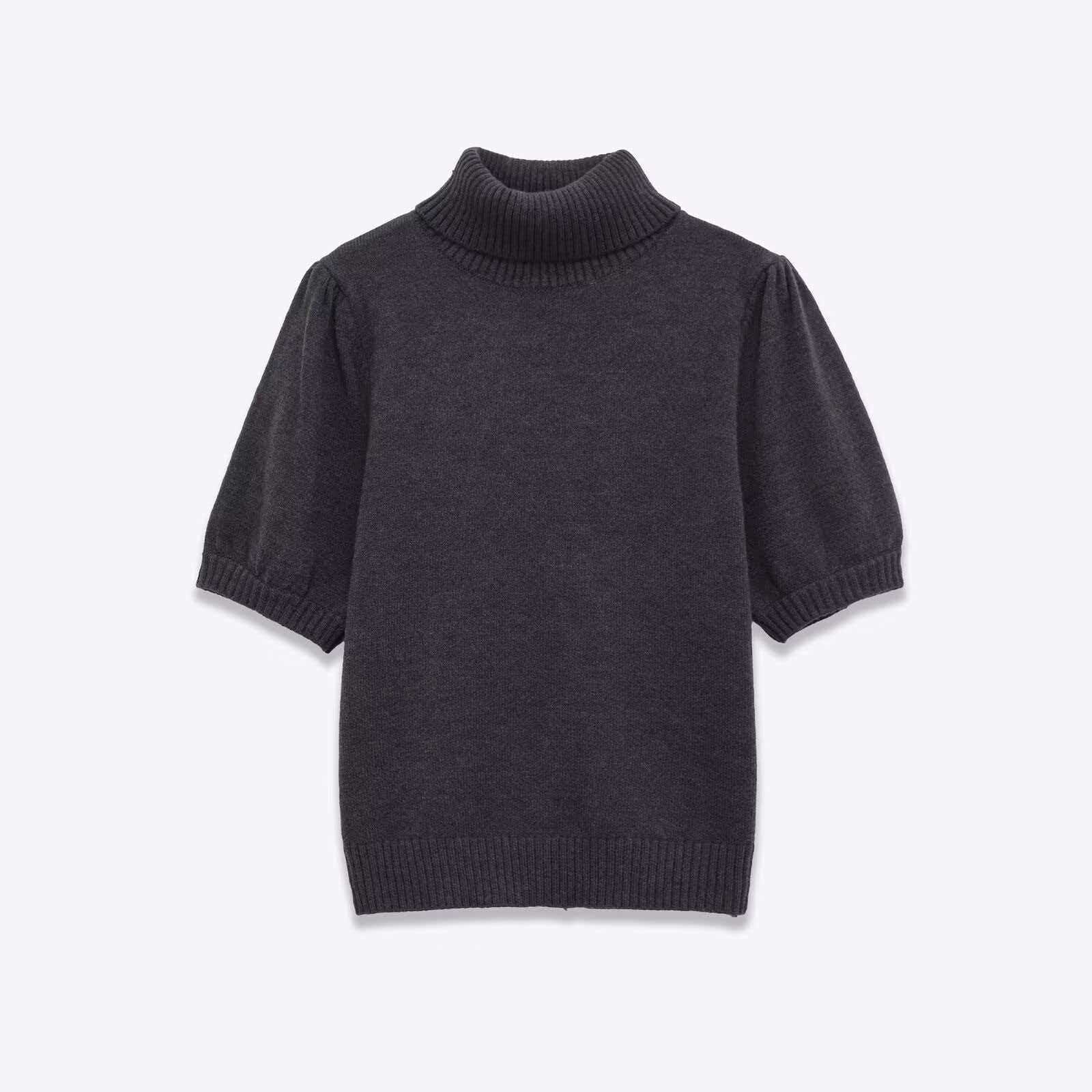 Women's Gray High Neck Short Sleeve Knit Top