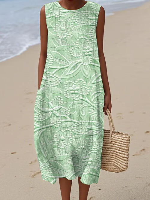 Women's Floral Petal 3D Print Sleeveless Midi Dress