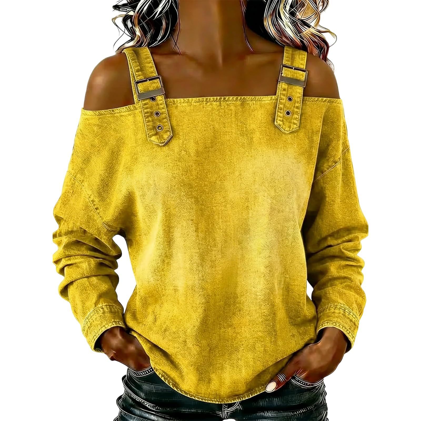 Women's Off-Shoulder Long-Sleeve Top with Shoulder Straps