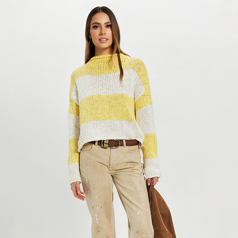 Color-Block Striped Loose Knit Sweater