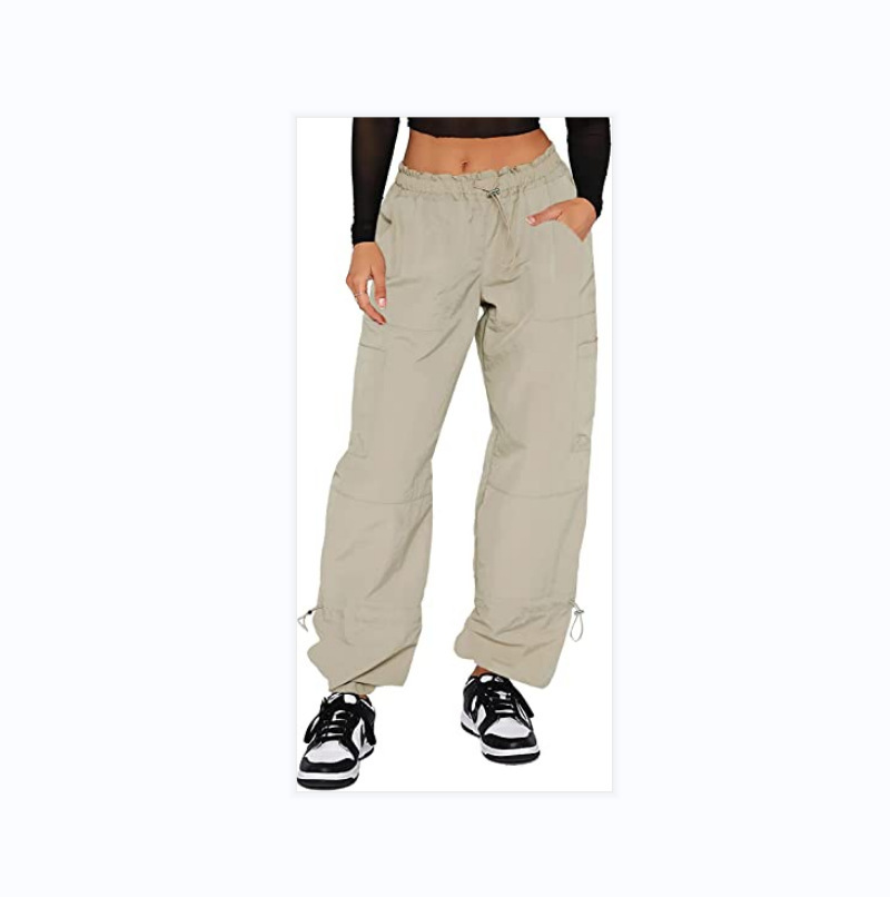 Women's Loose Drawstring Straight-Leg Cargo Pants with Pockets
