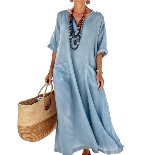 Women's Solid Print Casual Dress with Pockets