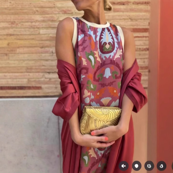 Women's Printed Two-Piece Dress Set with Cape