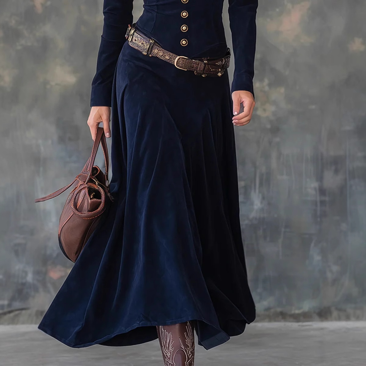 Button-Front Faux Suede Long Shirt Dress