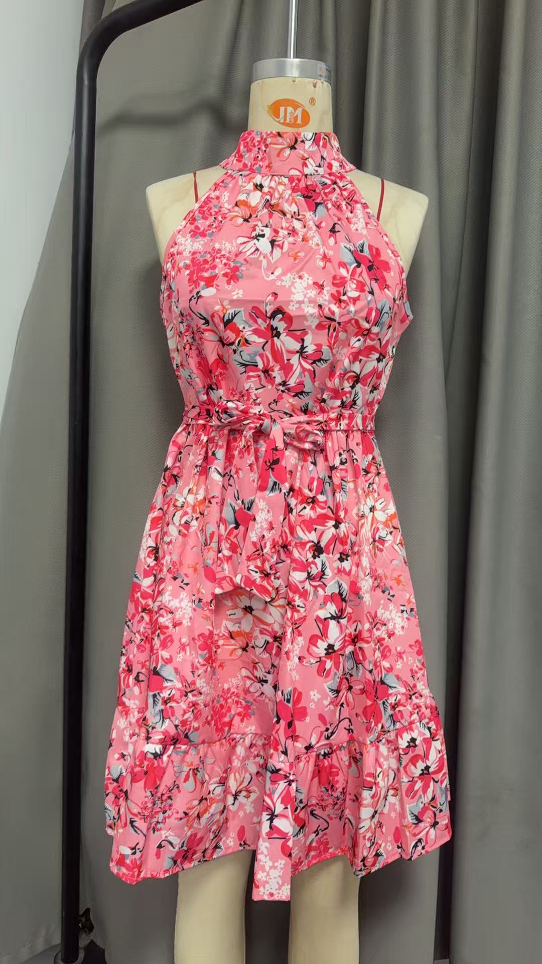 Tie-Neck Ruffle Hem Floral Midi Dress