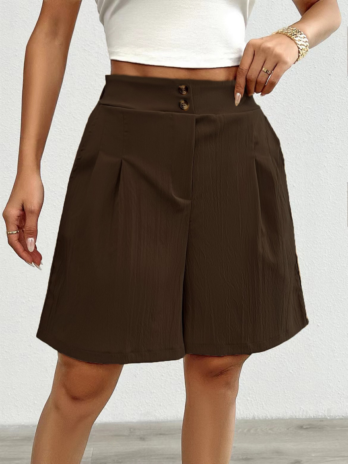 Women's High-Waist Solid Color Shorts