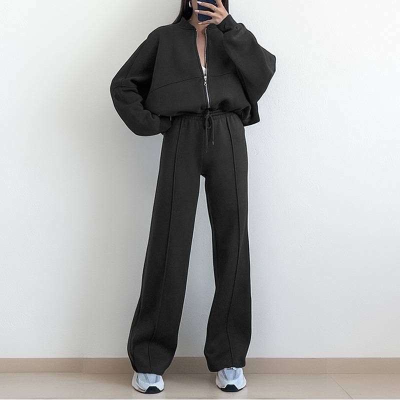 Women's Casual Solid Zip-Up Hoodie and Pants Set