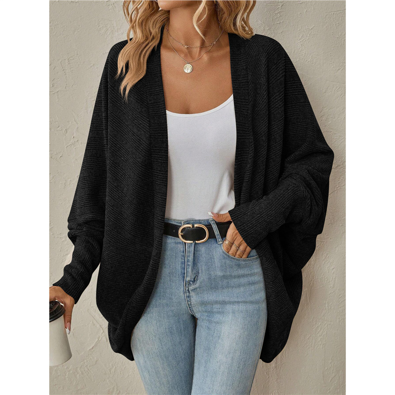 Women's Solid Color Midi Knit Cardigan V-Neck Long Sleeve