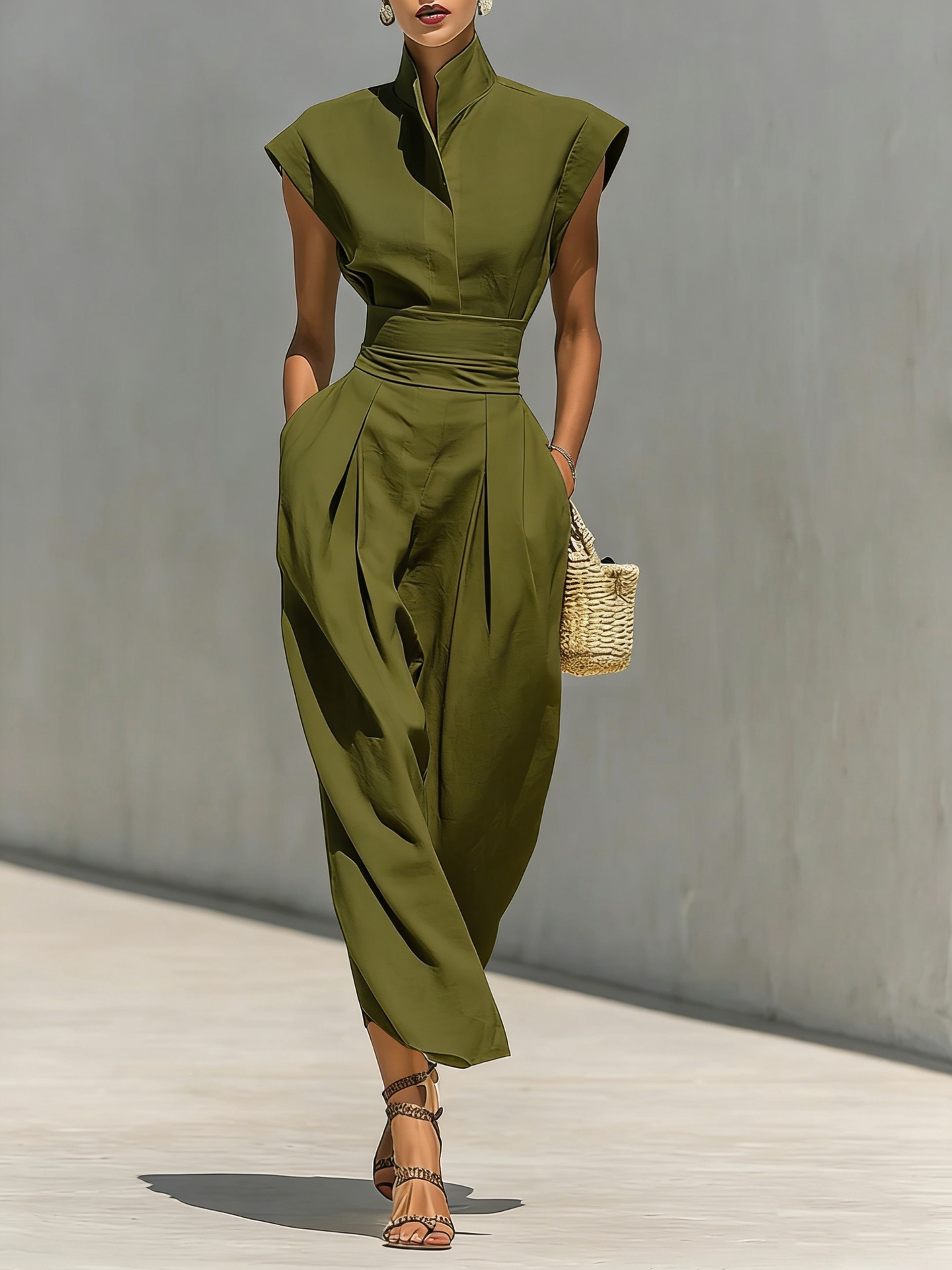 High-Waist Midi Skirt & High-Neck Loose Top Commuter Dress Set