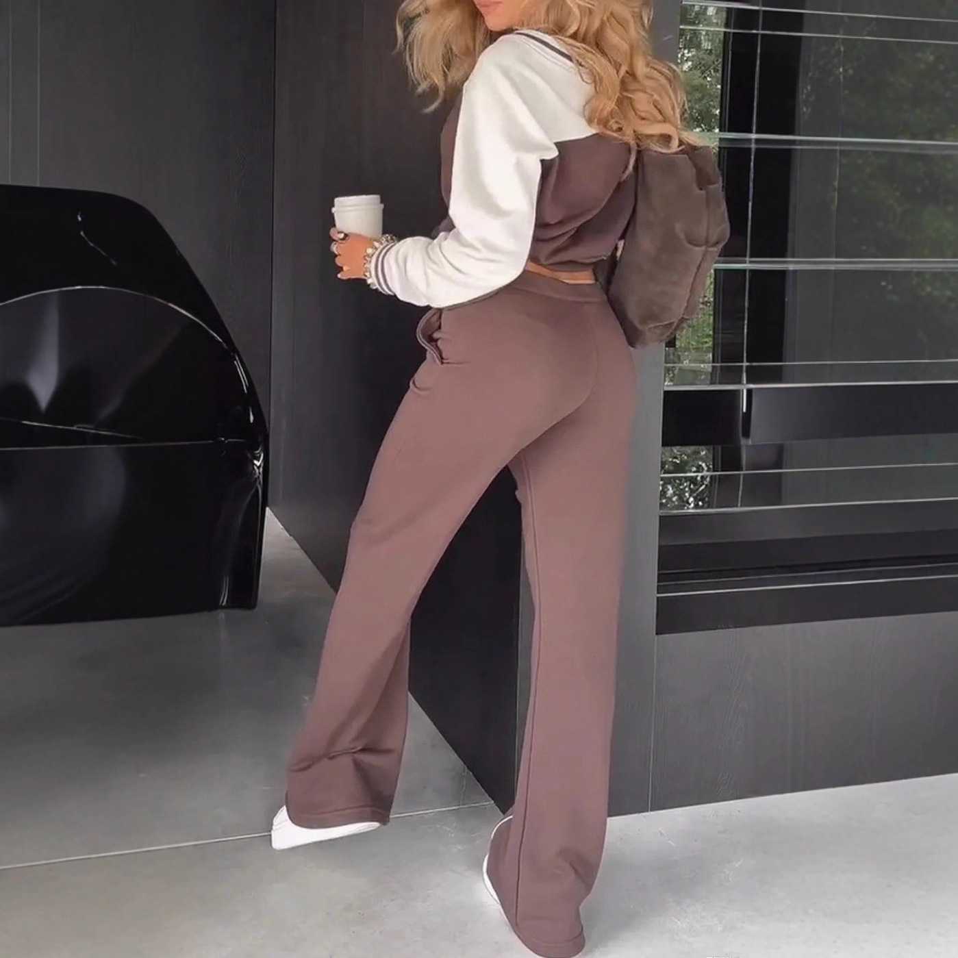 V-Neck Colorblock Striped Long Sleeve Top & Pants Set