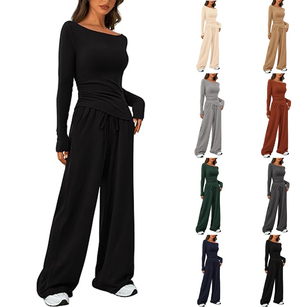 Asymmetric Long Sleeve T-Shirt & Wide Leg Pants Set