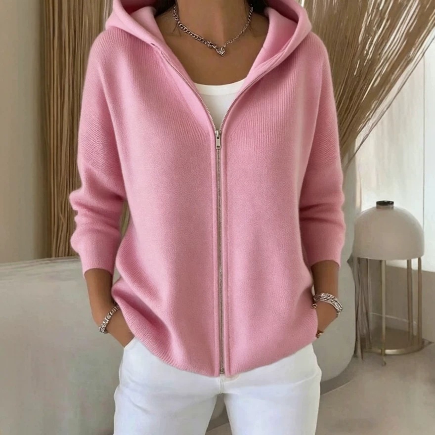 Women's Zip-Up Knit Hooded Cardigan Sweater