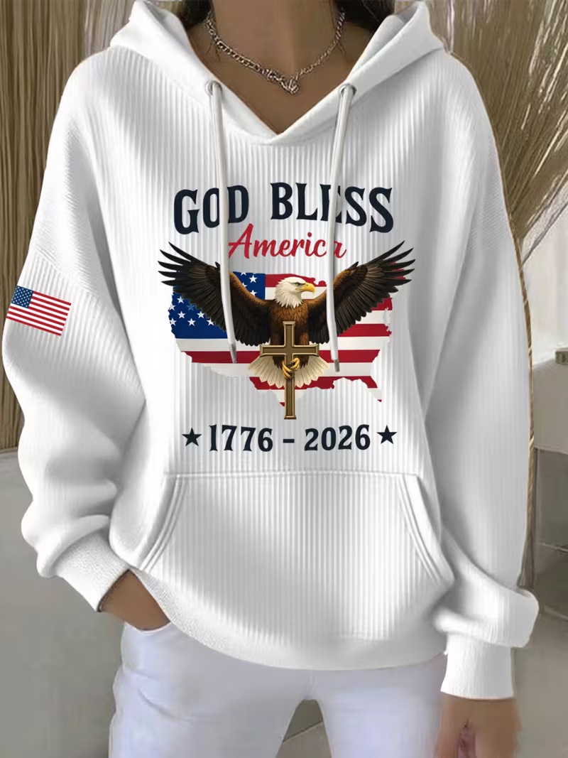 Women's Eagle USA Print Casual Hoodie