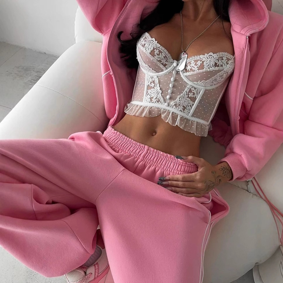 Women's Colorblock Hooded Zip Sweatshirt and Straight-Leg Pants Two-Piece Set