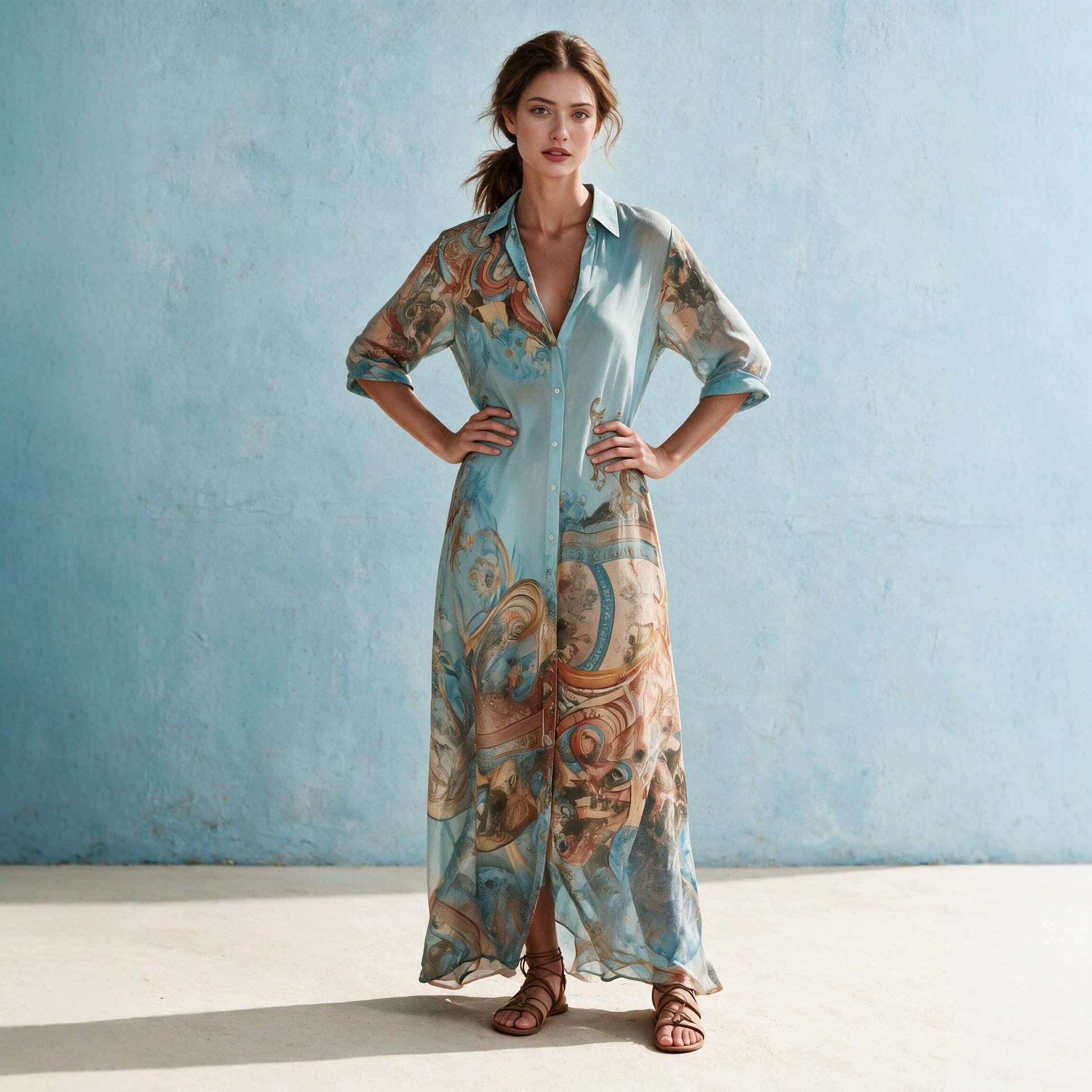 Floral Print Long Dress with Silk-Like Texture, Vacation Style, Elegant A-Line