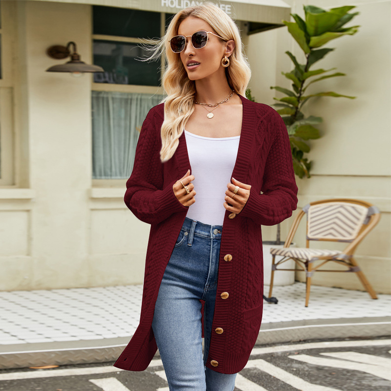 Women's Long Cable-Knit V-Neck Cardigan Sweater Coat