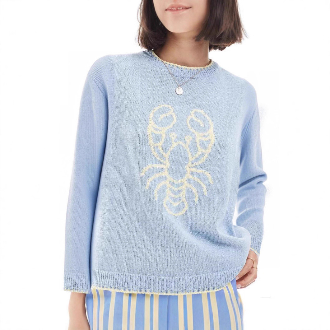 Women's Animal Pattern Colorblock Crewneck Pullover Knit Sweater