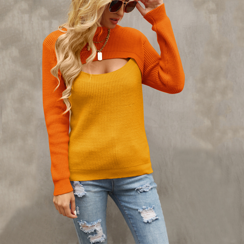 Women's Long Sleeve Cutout Knit Sweater Slimming Pullover Plus Size