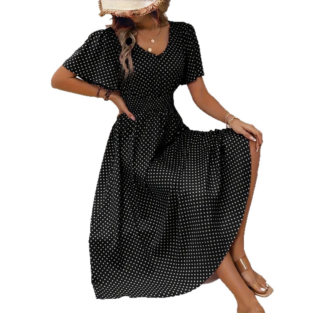 V-Neck Polka Dot Pullover Casual Dress