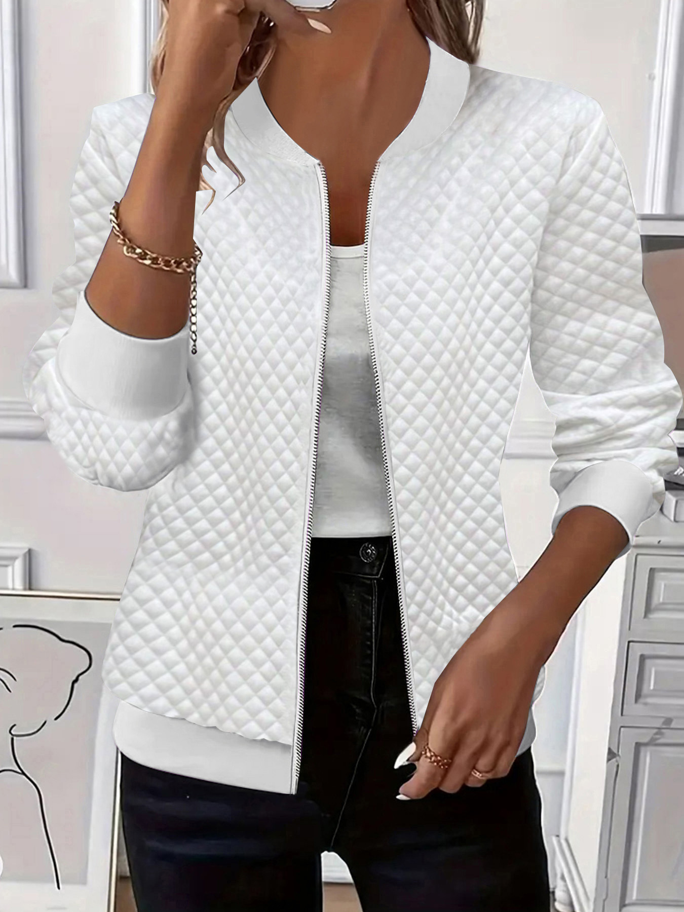 Women's Solid Color Long Sleeve Knit Zip Jacket