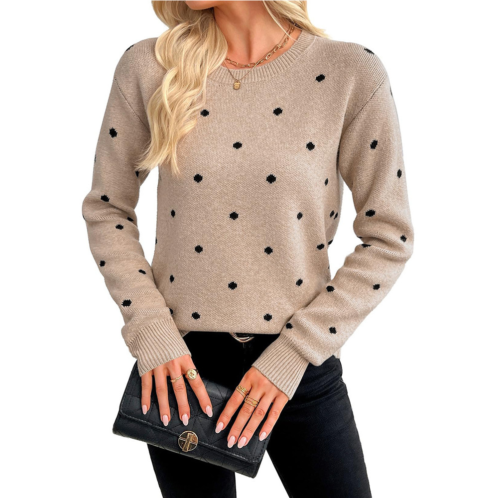 Women's Polka Dot Jacquard Knit Crewneck Pullover Sweater