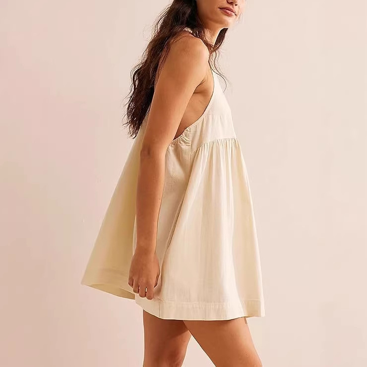 Sleeveless Open-Back Square-Neck Mini Babydoll Dress