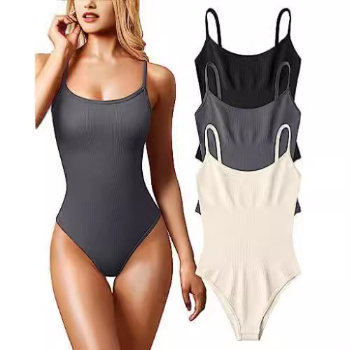 Women's Ribbed Sleeveless Spaghetti Strap Bodysuit