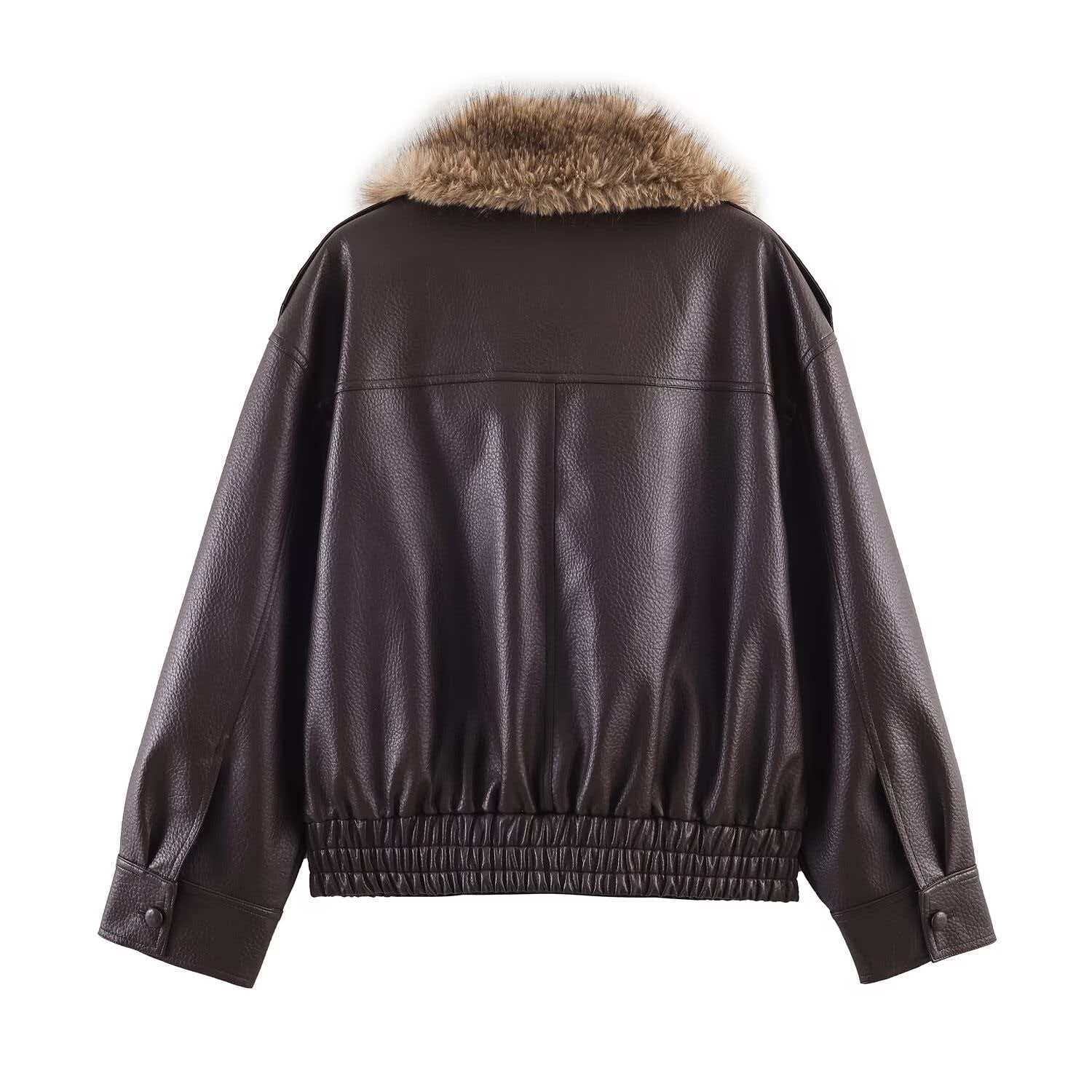 Women's Detachable Collar Faux Leather Jacket
