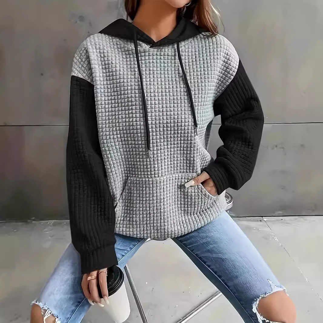 Color Block Patchwork Pullover Hoodie for Women