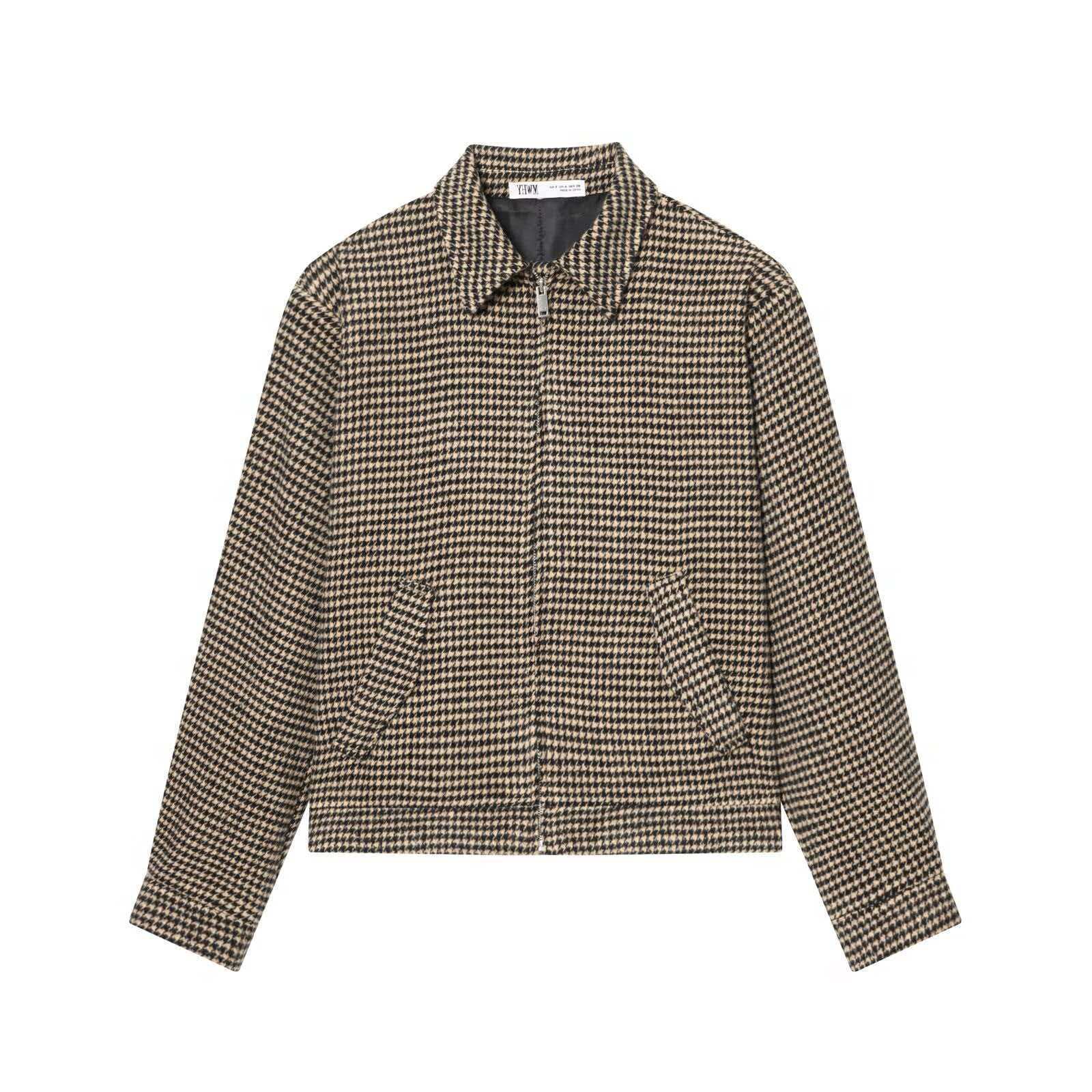 Women's Retro Houndstooth Padded Shoulder Bomber Jacket