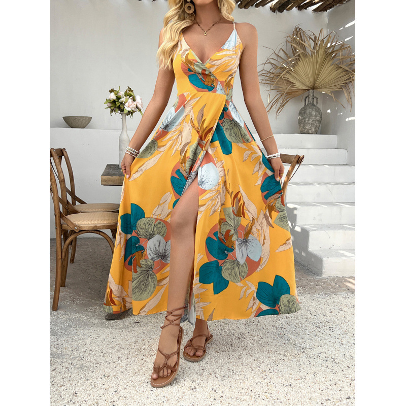 Tie-Dye High-Neck Long Dress with Flutter Sleeves