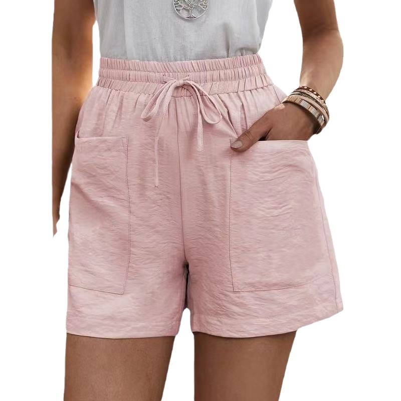 Women's Linen Blend High Waist Wide Leg Shorts with Pockets