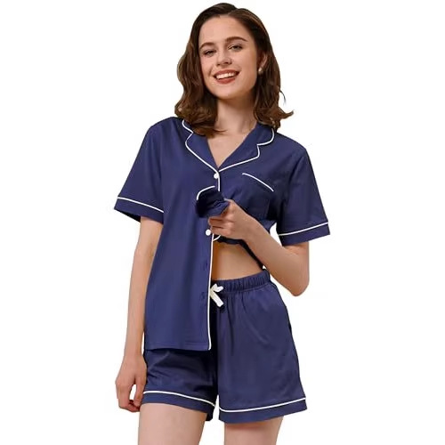 Women's Cuban Collar Short Sleeve Printed Shirt Set