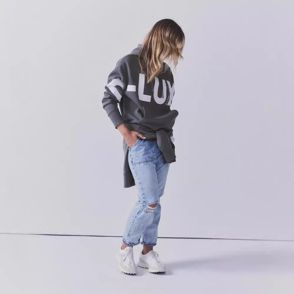 Letter Print Pullover Hooded Long Sleeve Sweatshirt for Women