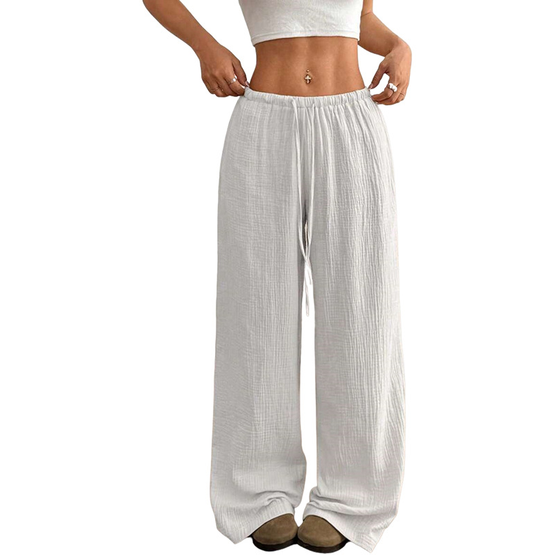 Women's Drawstring Wide-Leg Straight Lounge Pants Cotton Relaxed Fit