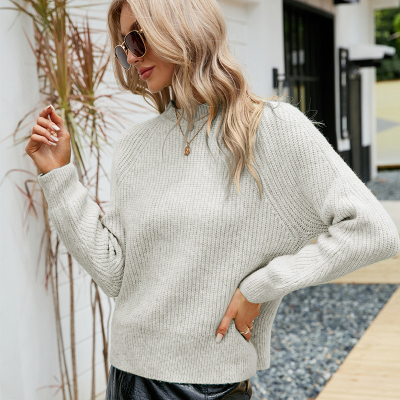 Women's Crewneck Solid Mohair Pullover Sweater Long Sleeve