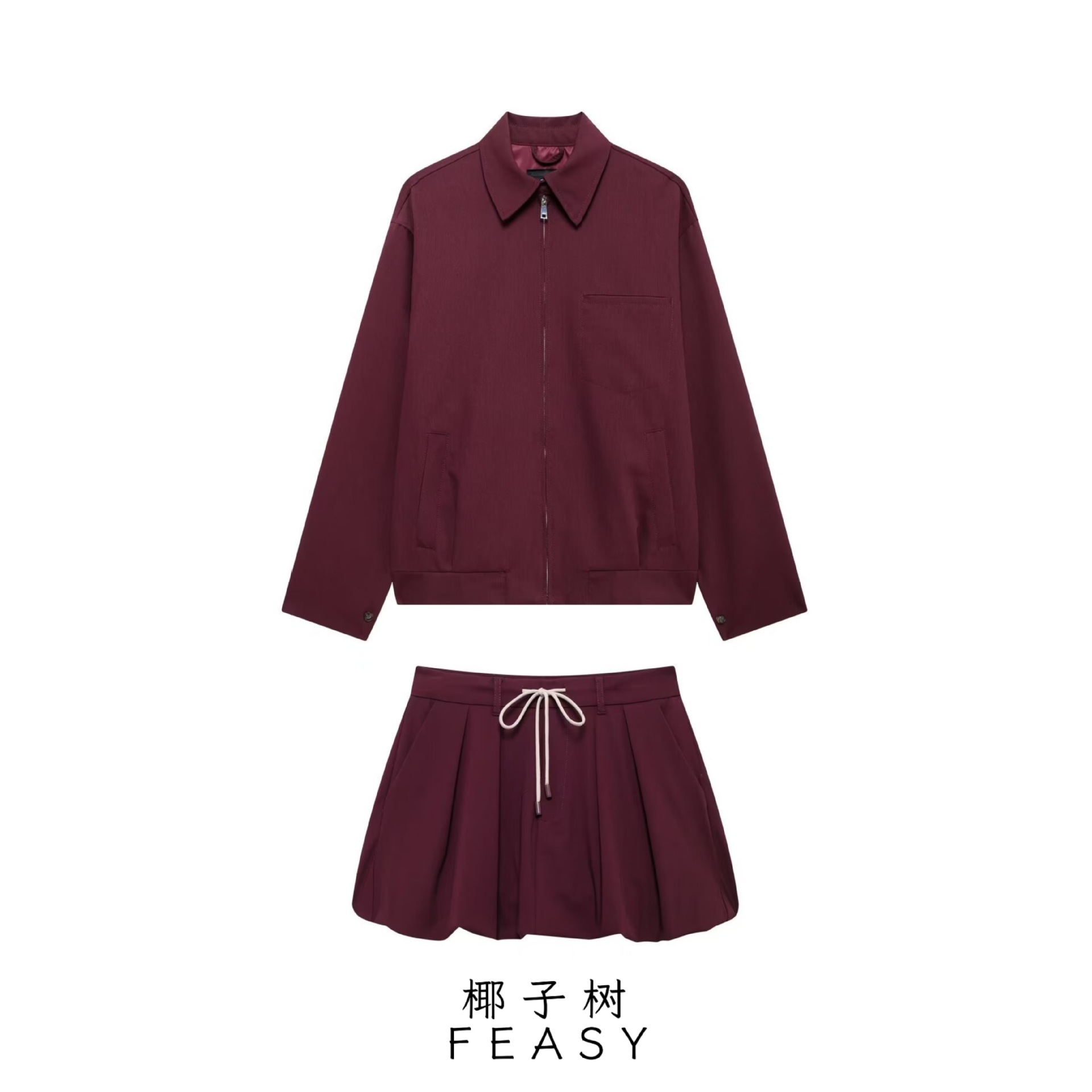 Women's Zip Jacket and Lantern Mini Skirt Set