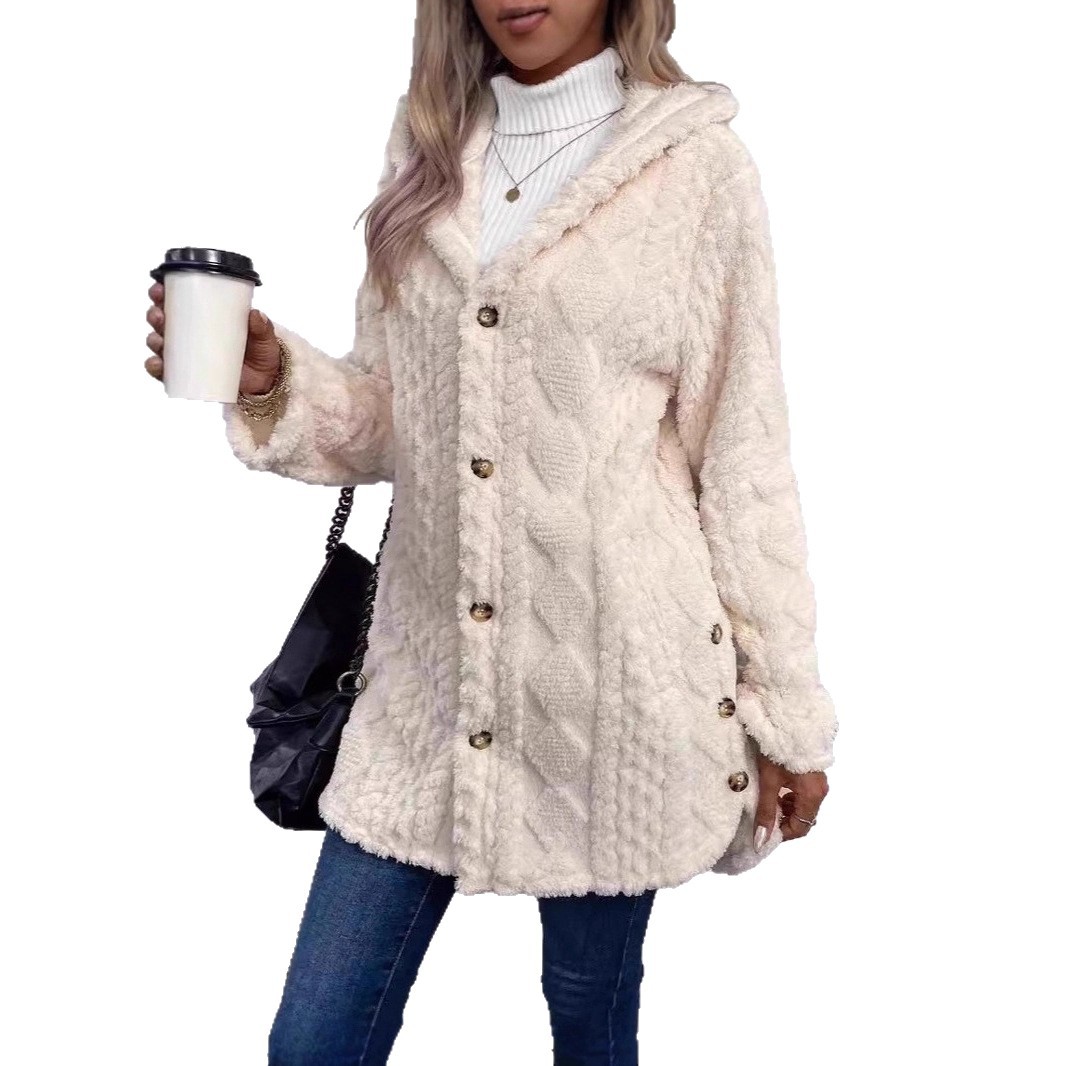 Women's Hooded Double-Sided Fleece Cardigan Long Sleeve Warm Casual Coat