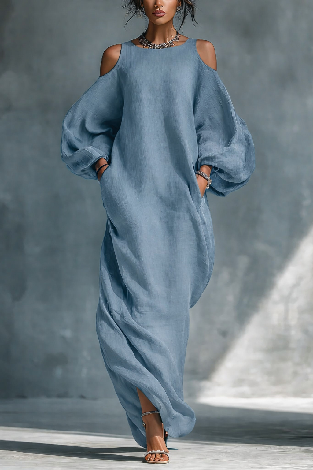 Women's Long Sleeve Off-Shoulder Midi Dress A-Line Pullover
