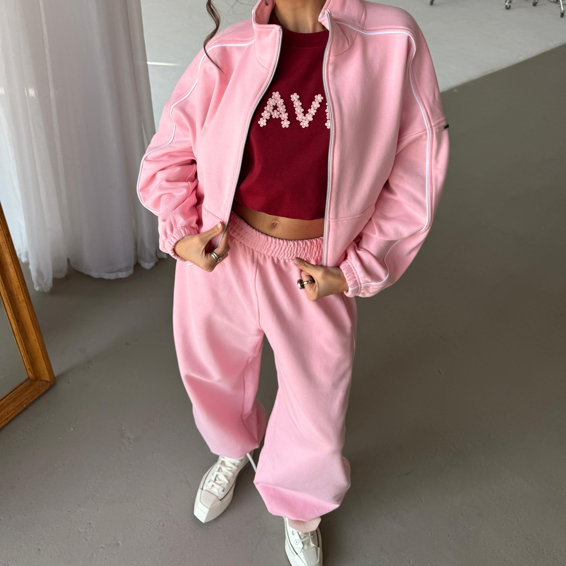 Candy Color Colorblock Long Sleeve Zip Jacket & Jogger Pants 2-Piece Set