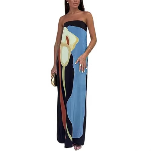 Women's Floral Print Strapless Midi Dress