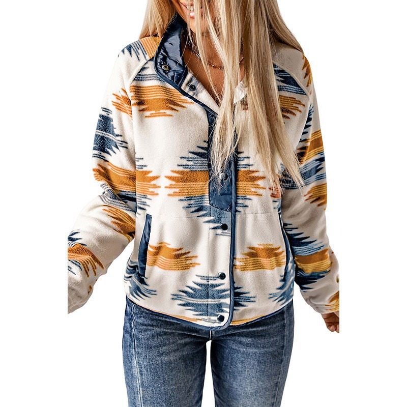 Women's Colorblock Faux Fur Jacket with Lapel Collar